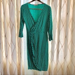 Green & White Polka Dot Mock Wrap Dress